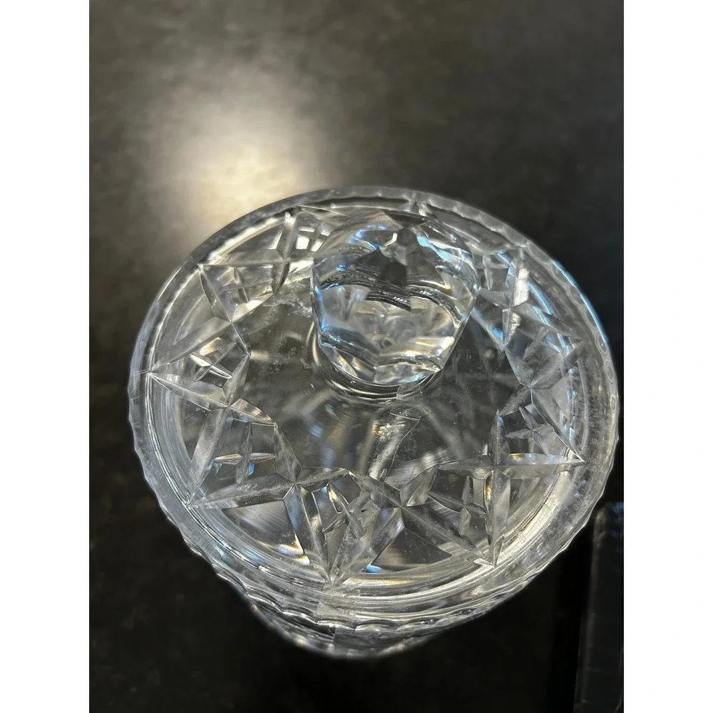 Vintage Style Cut Crystal Biscuit Jar with Lid Diamond Fan Pattern Clear Glass - Picture 4 of 5